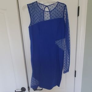 One shoulder blue mesh dress